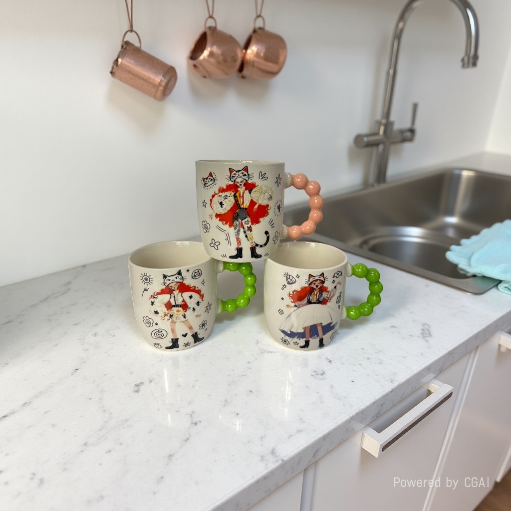 Jinbao Ceramic Cartoon Cat Girl pattern Ceramic cups, ceramic water cups, mugs cross-border wholesale details Picture