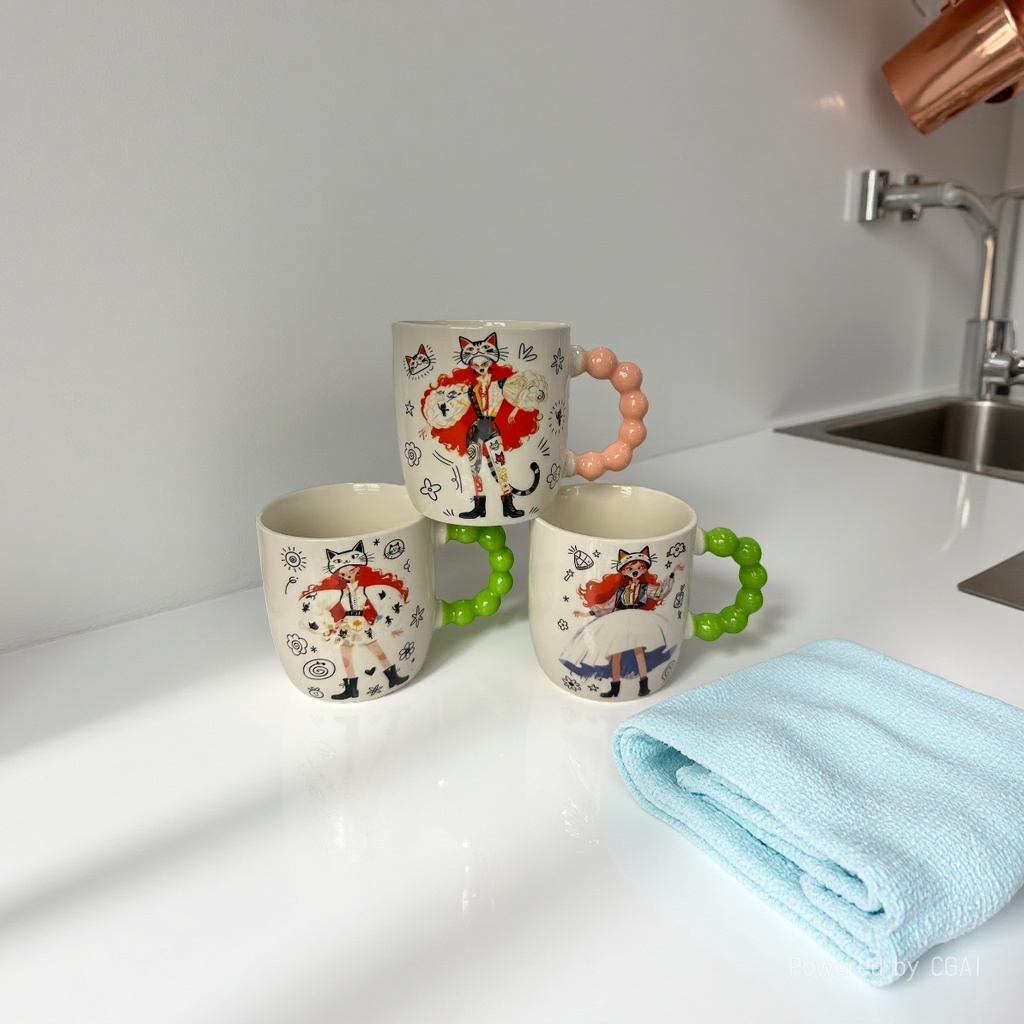 Jinbao Ceramic Cartoon Cat Girl pattern Ceramic cups, ceramic water cups, mugs cross-border wholesale