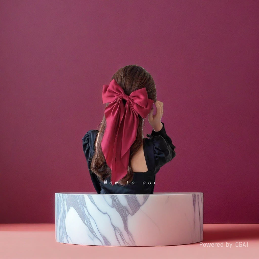 Red bow pearl headband for women's Hanfu headwear at the back of the head Application Scenario