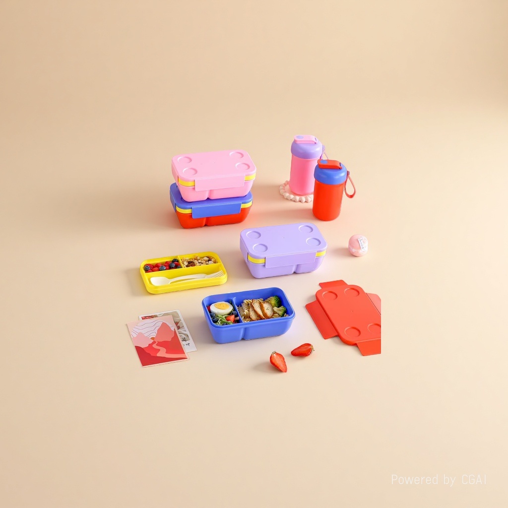 Student building block lunch boxes that can be heated in a microwave oven, office workers' salad compartments bento boxes, fruit boxes, lunch boxes with rice details Picture