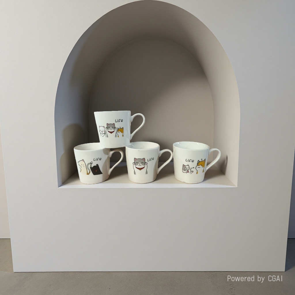Cartoon mug with lid, spoon, catfish shape, home milk, coffee, juice, breakfast, drinking water, couple ceramic cups Specification image