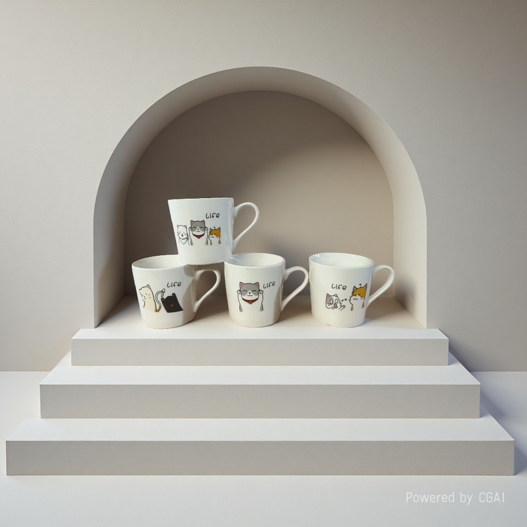 Cartoon mug with lid, spoon, catfish shape, home milk, coffee, juice, breakfast, drinking water, couple ceramic cups