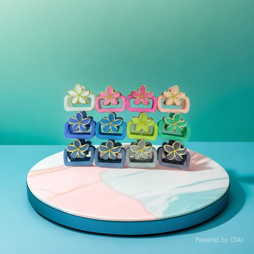 Korean floral decorative hair clips, acrylic sheet duck clips, hand-woven Korean grab clips, U-shaped cards Specification image