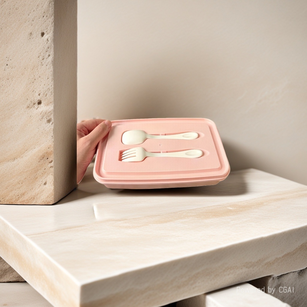 Pink bento box set with lid, tableware and plastic food storage container Specification image