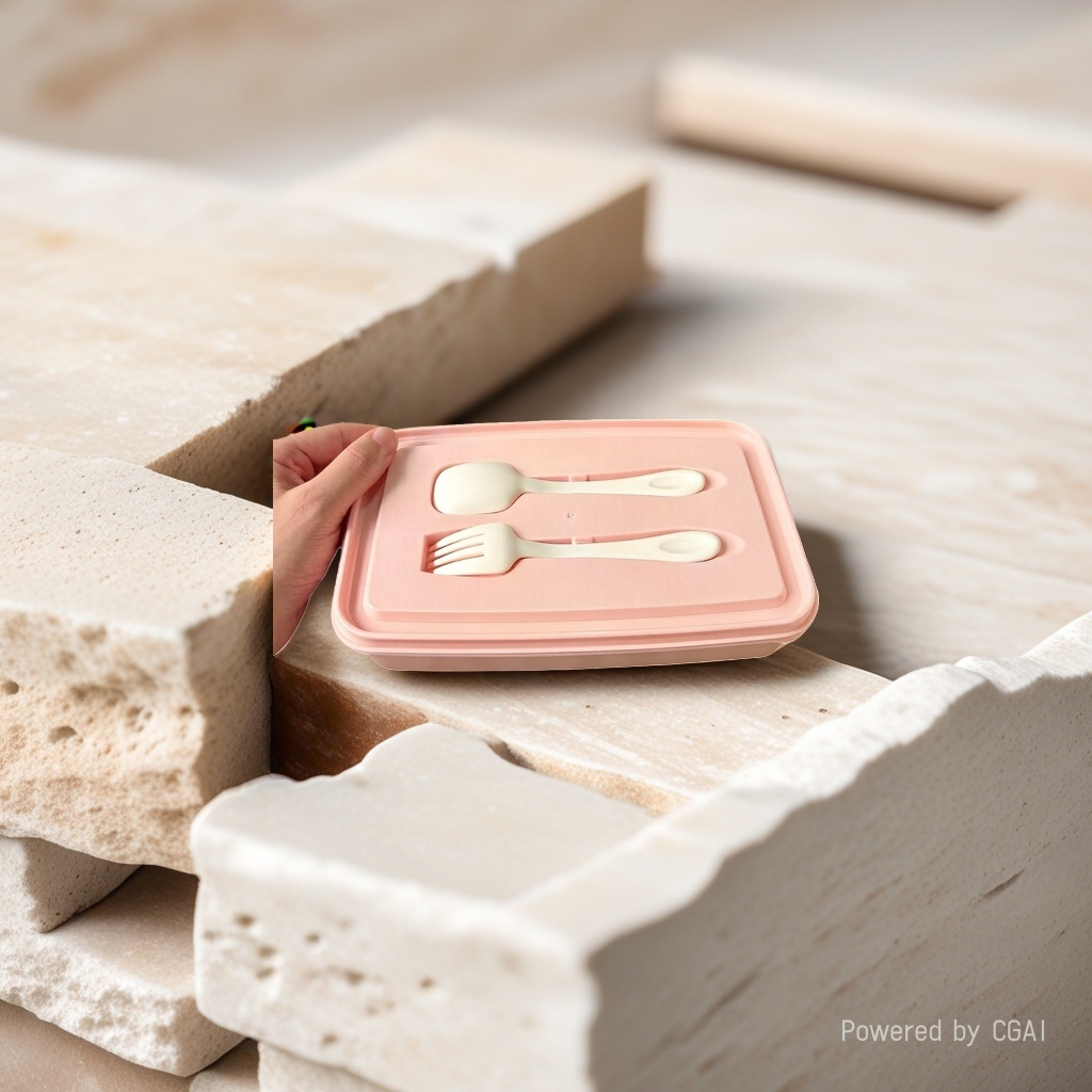 Pink bento box set with lid, tableware and plastic food storage container