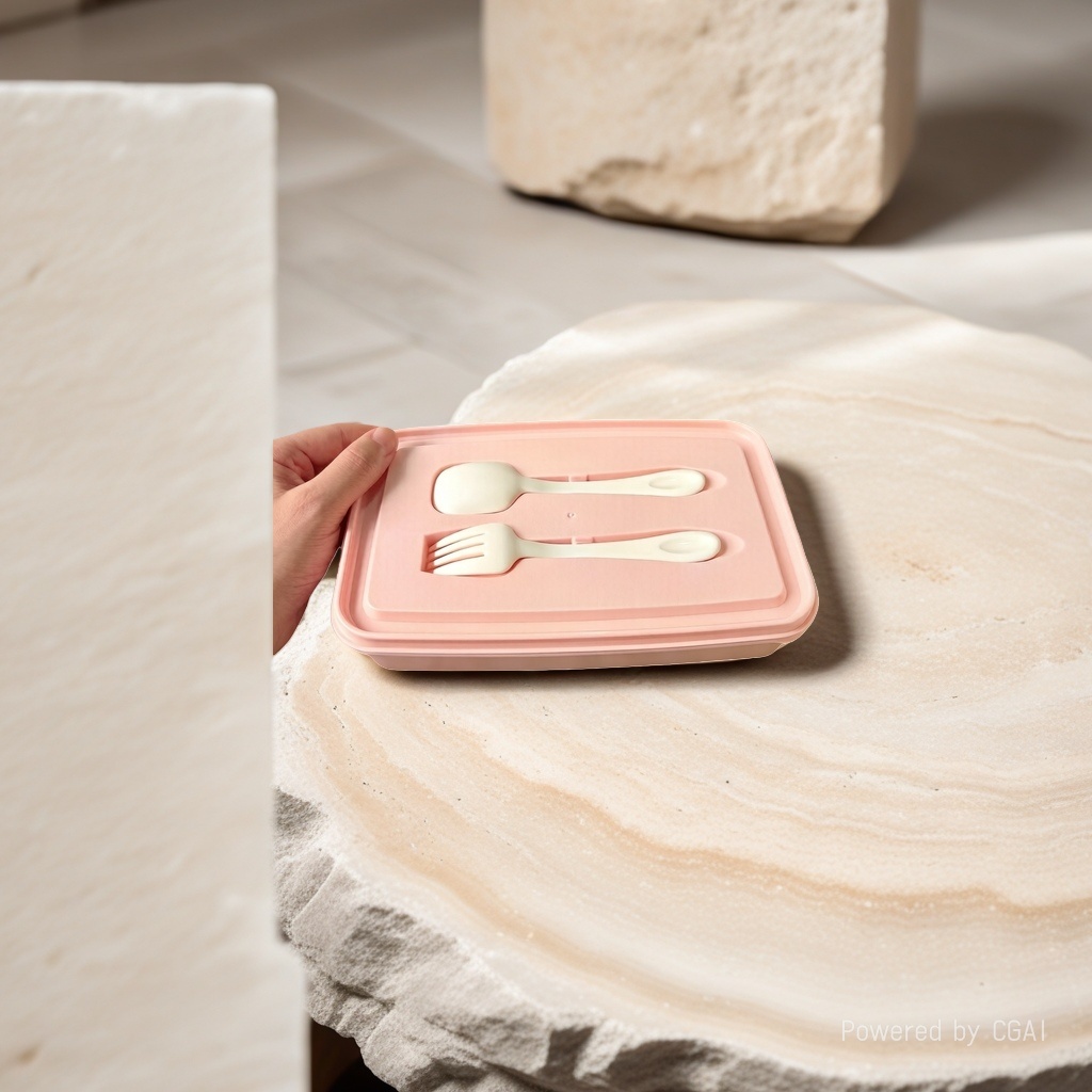 Pink bento box set with lid, tableware and plastic food storage container details Picture
