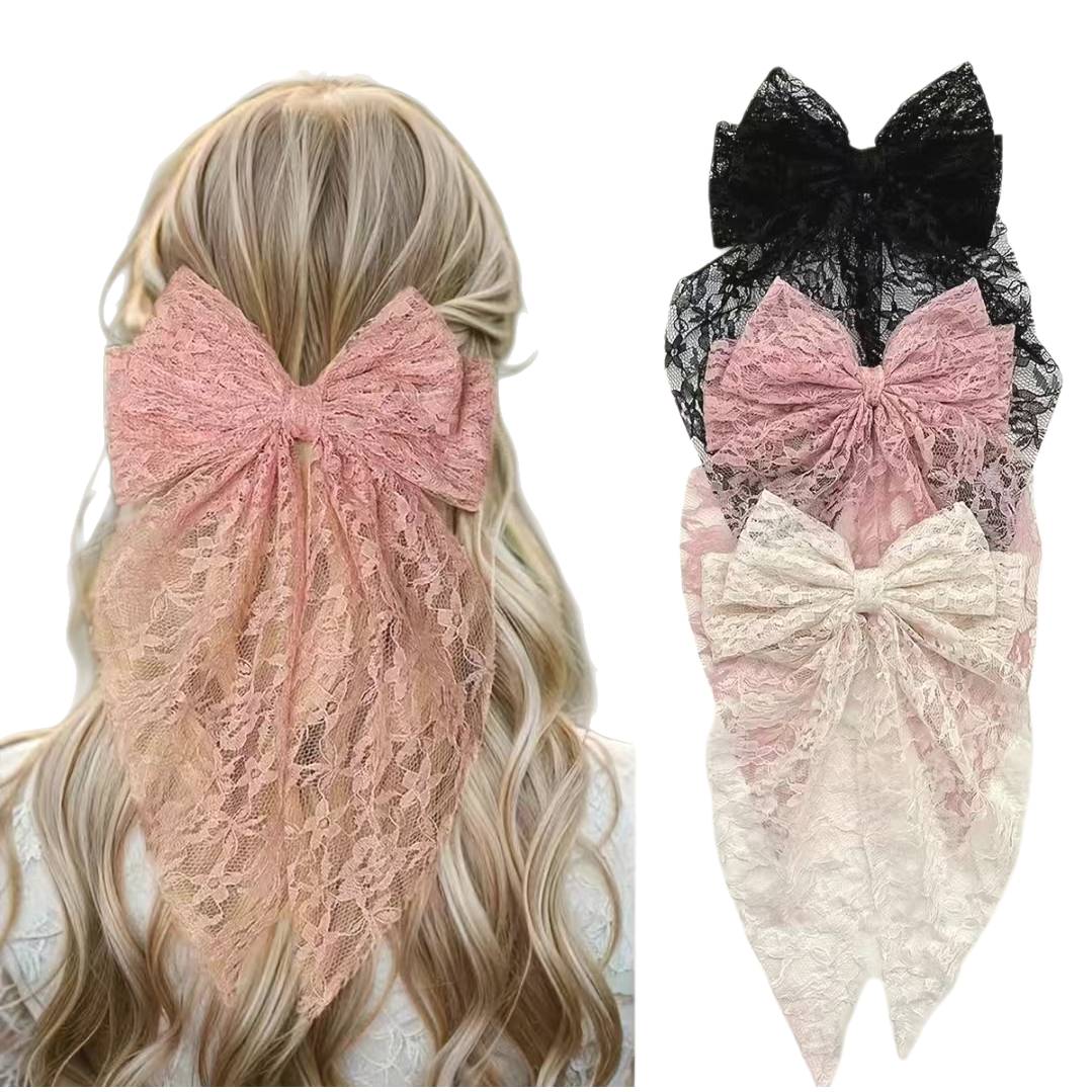 Pink lace bow hair accessory, pearl headband, Hanfu headband Item Picture
