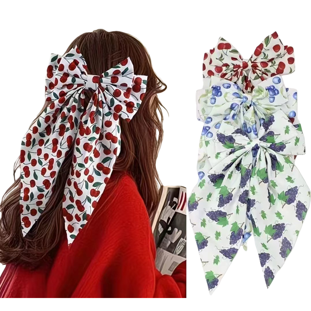 Cherry and grape pattern bow hair accessory, other hair accessories, cute and sweet headwear for girls Item Picture