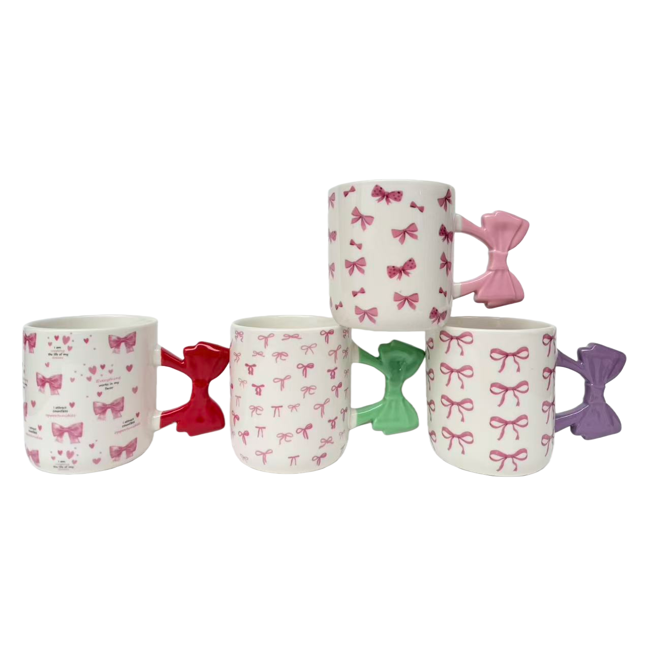 Pink bow ceramic mug, rocking smoothie mixing cup, glass European-style cup, ceramic cup Item Picture