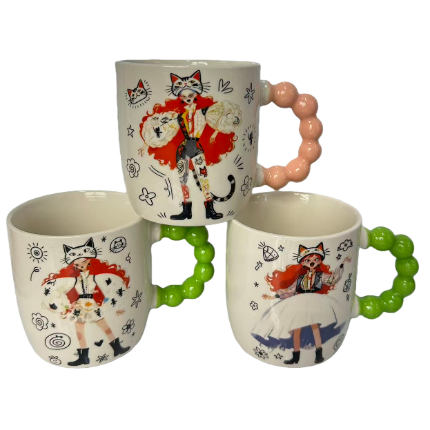 Jinbao Ceramic Cartoon Cat Girl pattern Ceramic cups, ceramic water cups, mugs cross-border wholesale Item Picture