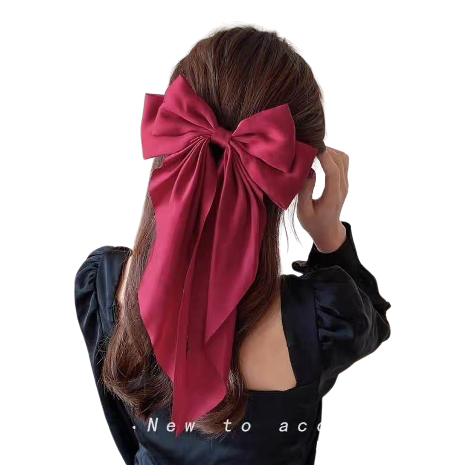 Red bow pearl headband for women's Hanfu headwear at the back of the head Item Picture