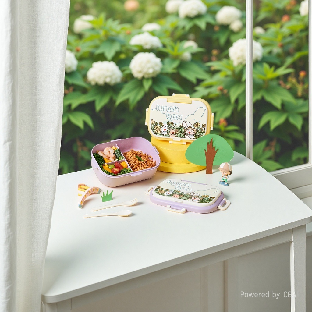 Partitioned sealed student lunch boxes, household microwave oven-heated lunch boxes, cross-border food-grade cartoon plastic lunch boxes Specification image