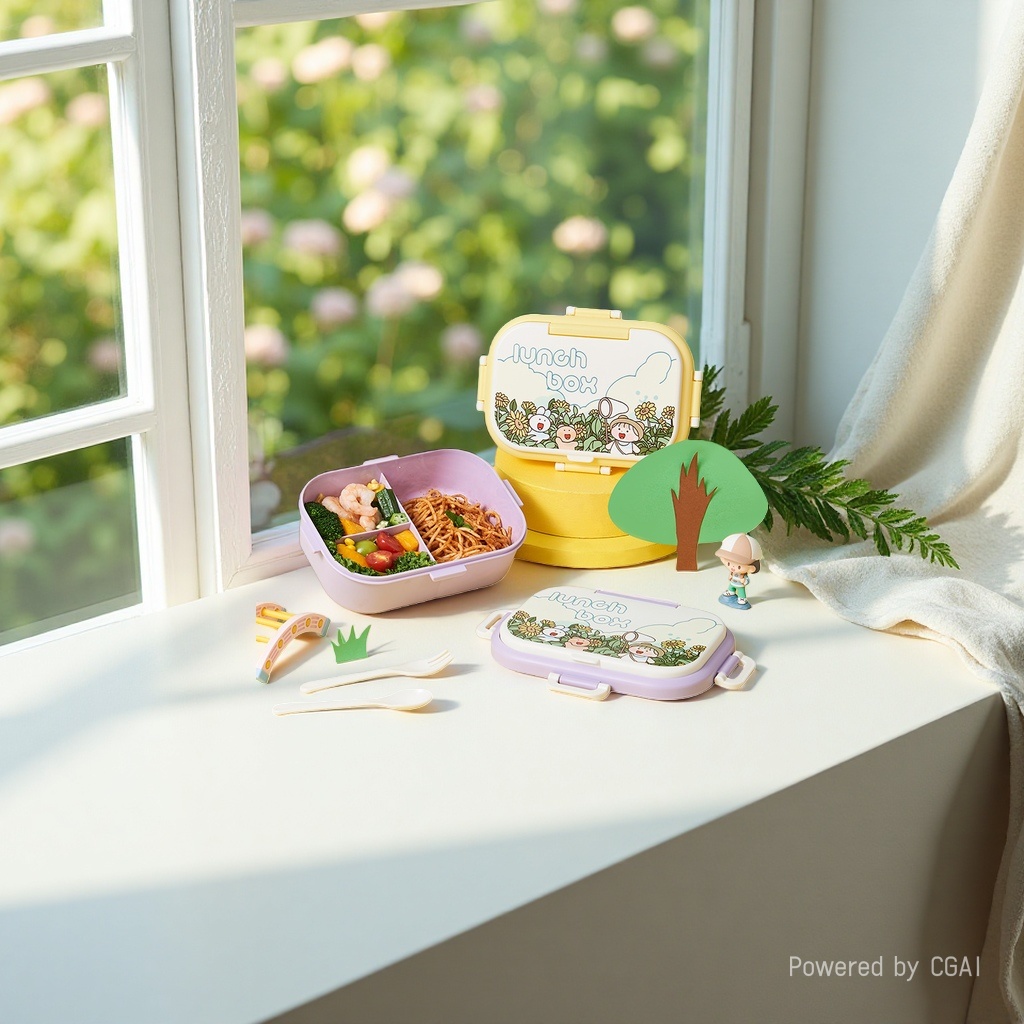 Partitioned sealed student lunch boxes, household microwave oven-heated lunch boxes, cross-border food-grade cartoon plastic lunch boxes Application Scenario