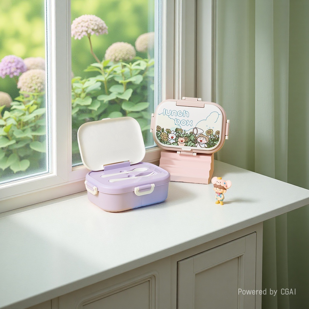 Partitioned sealed student lunch boxes, household microwave oven-heated lunch boxes, cross-border food-grade cartoon plastic lunch boxes details Picture