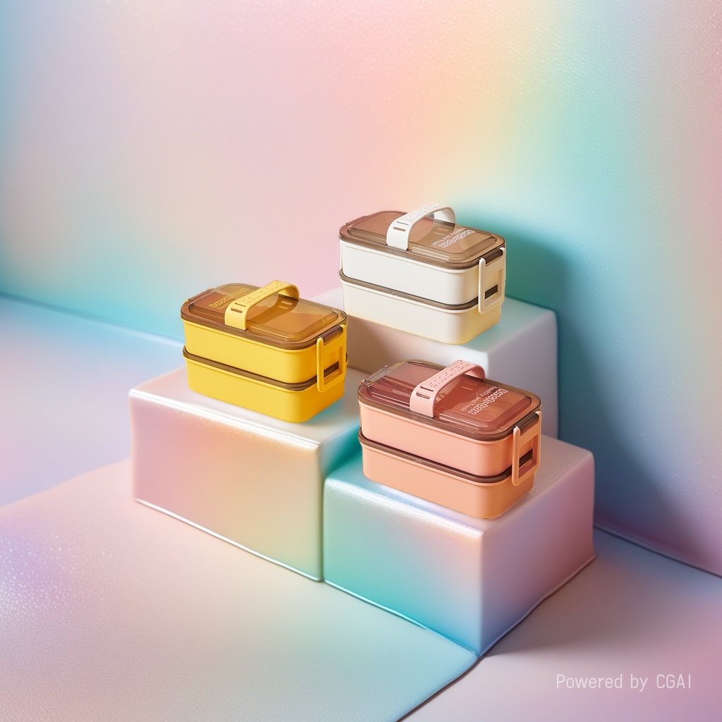 Double-layer bento box, office worker and student with lid light food lunch box, microwave heating portable lunch box, light luxury style