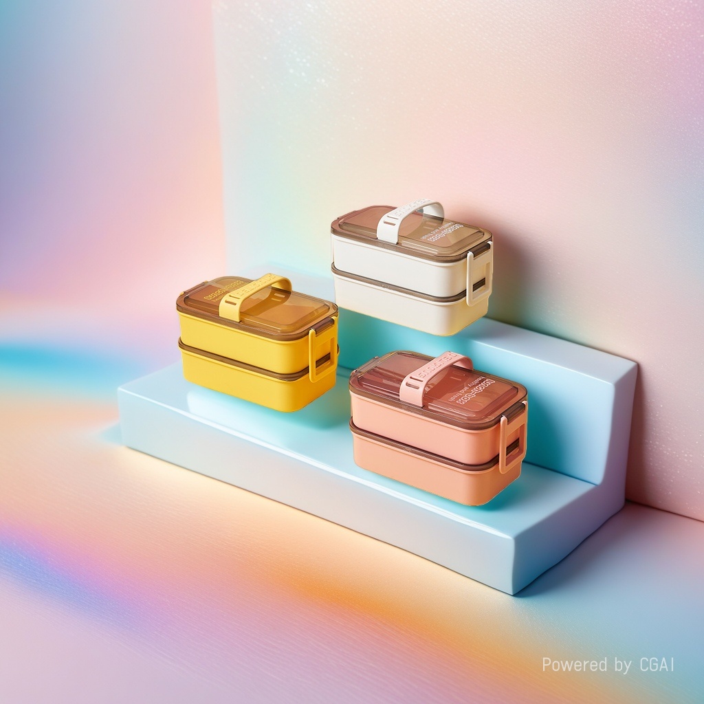 Double-layer bento box, office worker and student with lid light food lunch box, microwave heating portable lunch box, light luxury style details Picture