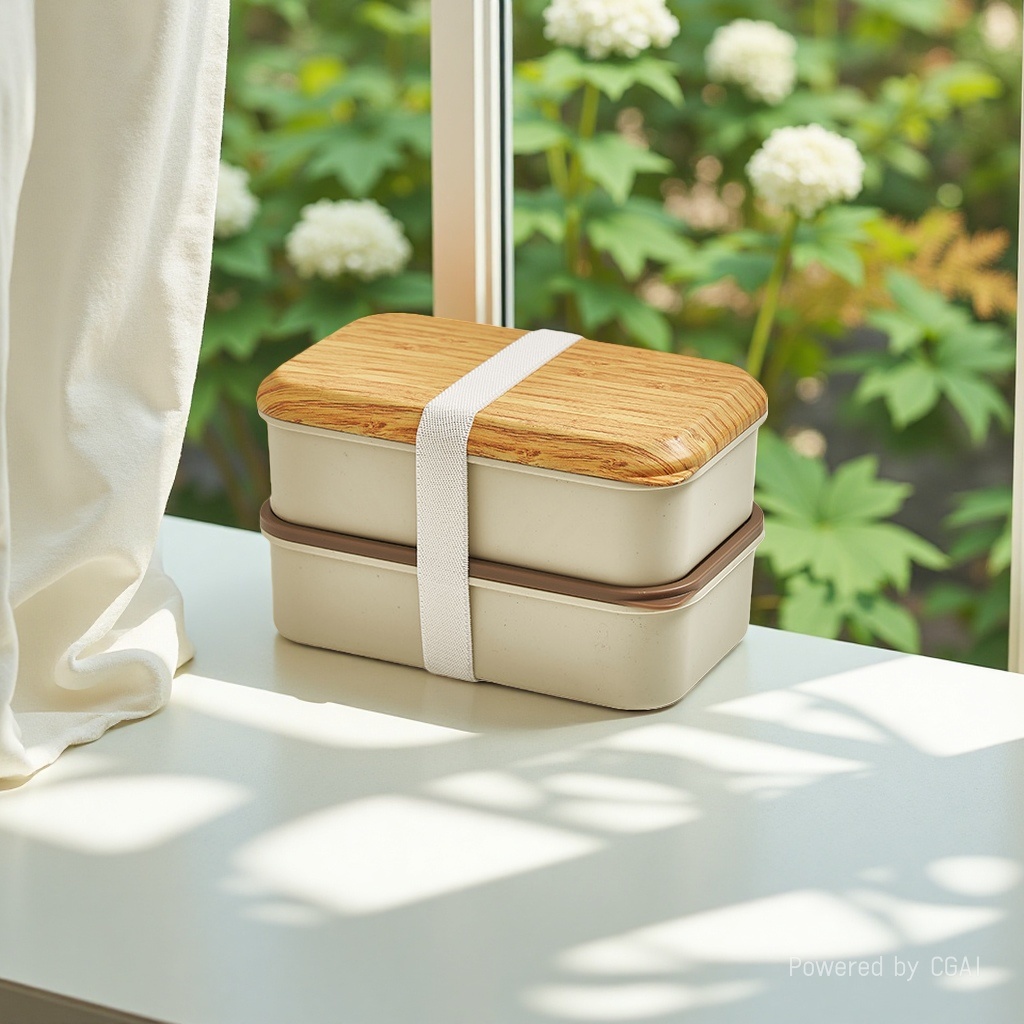 Double-layer bento box for office workers and students, light food lunch box with lid, microwave heating portable lunch box, light luxury style 104721172