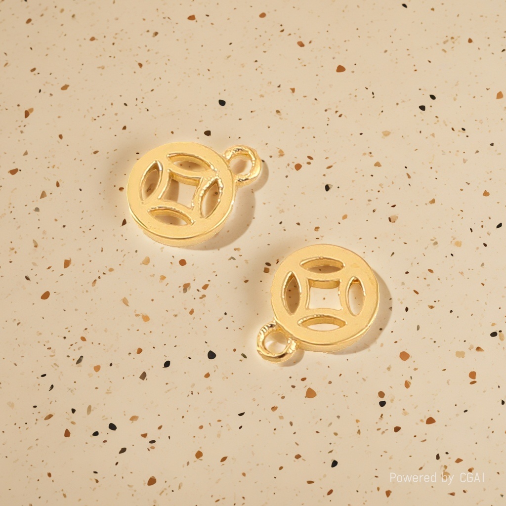 Golden circular hollowed-out pure silver pendant necklace accessory