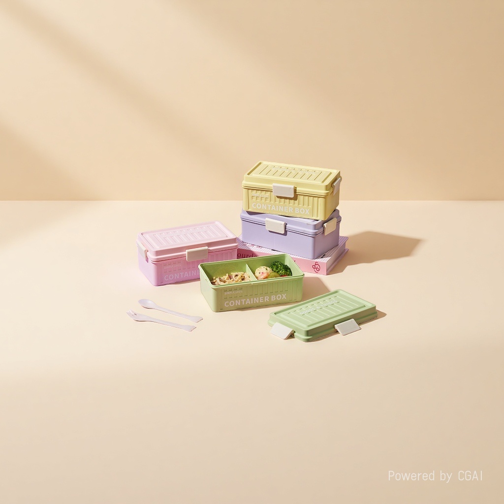 The fresh-keeping box with a lid, the lunch box that can be heated in the microwave, the container lunch box for office workers with meals, and the plastic sealed bento box details Picture