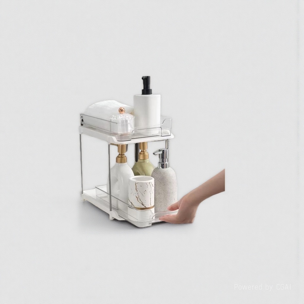 Light luxury double-layer pull-out storage rack, bathroom cosmetics storage rack, non-drilling desktop organization rack, 144208284 Specification image