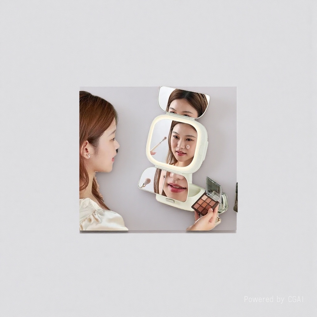 Desktop makeup mirror, dressing table, equipped with light for supplementary lighting, student dormitory bedroom, home multi-functional beauty mirror 145130814 Specification image