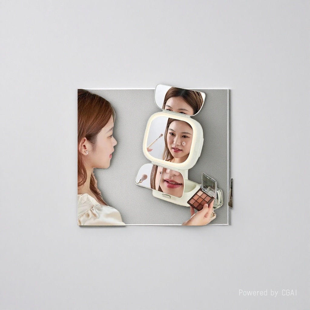 Desktop makeup mirror, dressing table, equipped with light for supplementary lighting, student dormitory bedroom, home multi-functional beauty mirror 145130814 details Picture