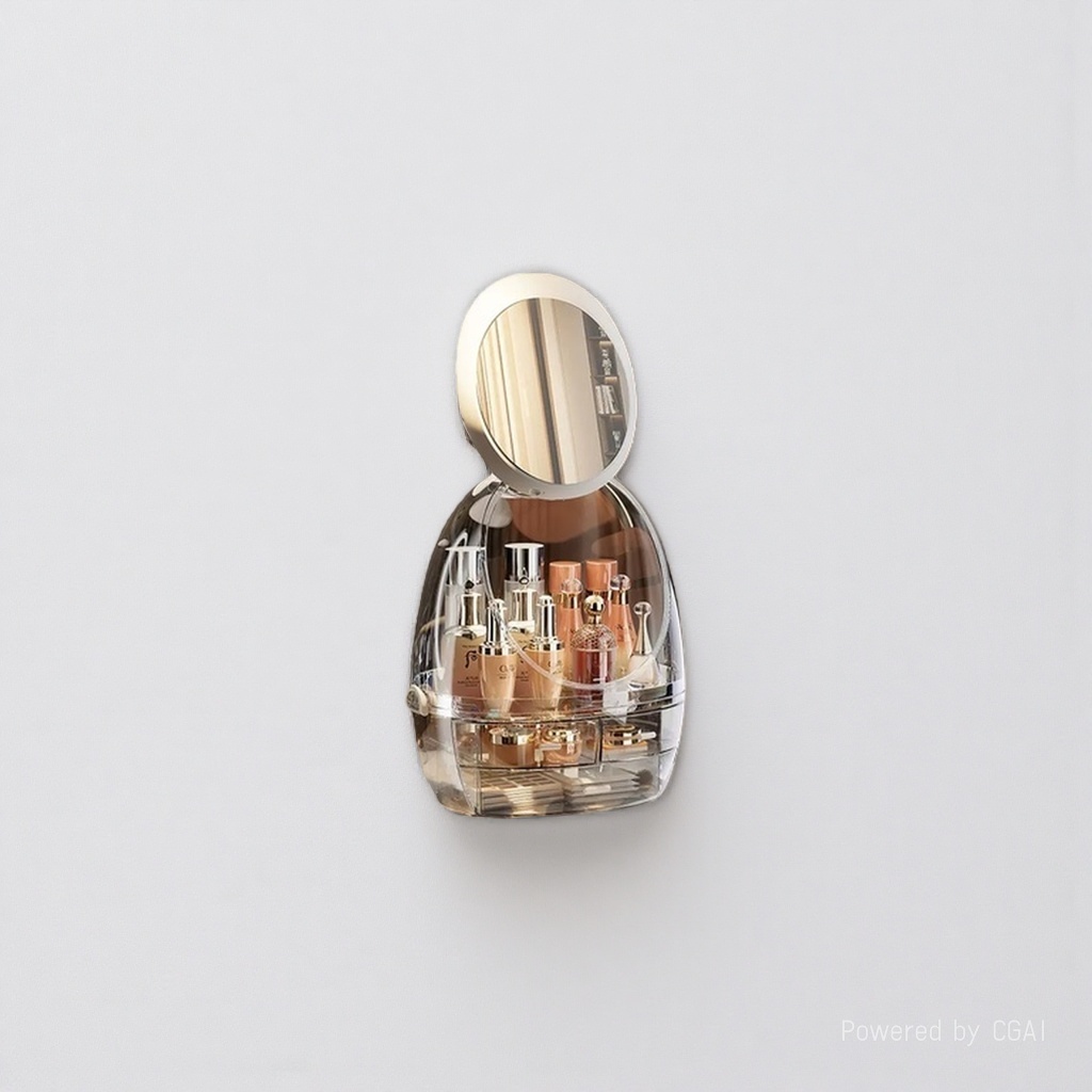 Cosmetic storage box with built-in mirror and no light, drawer-style desktop, high-end feel, large-capacity skin care products, dressing table, shelf 151453581 Specification image