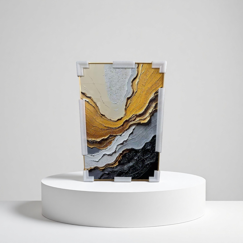 Modern decorative paintings feature an abstract layer of art in gold, black and white, with crystal diamond paintings in the living room, dining room and bedroom, presenting a modern and simple style details Picture