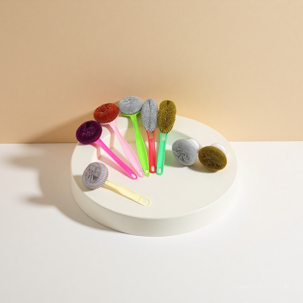 This is a powerful tool for scrubbing POTS with handles. It uses steel wool balls to scrub POTS and dishes without shedding threads. It also uses iron wire balls for kitchen and household cleaning details Picture