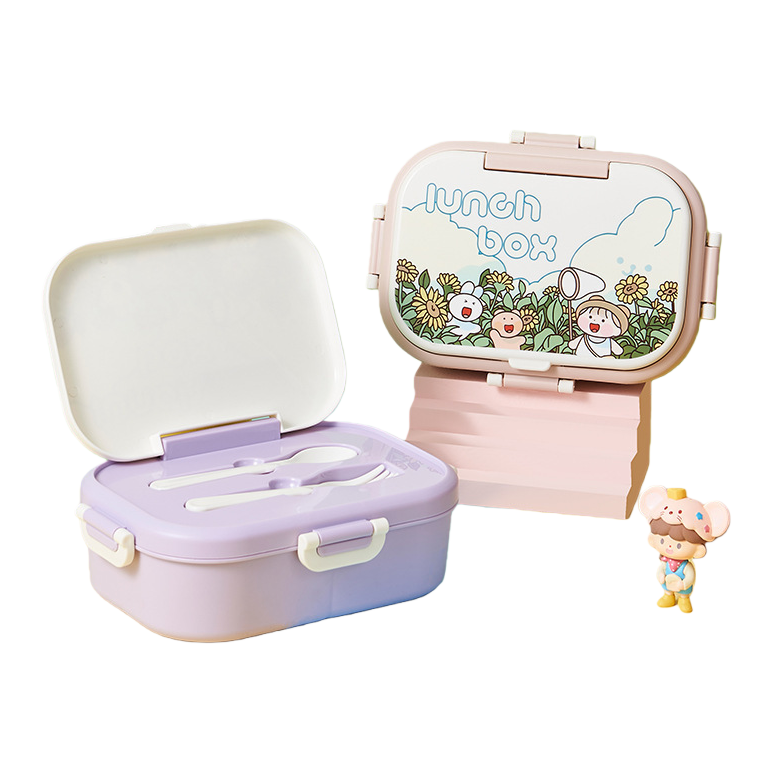 Partitioned sealed student lunch boxes, household microwave oven-heated lunch boxes, cross-border food-grade cartoon plastic lunch boxes Item Picture