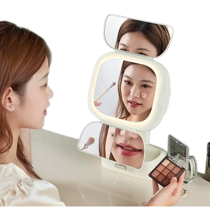 Desktop makeup mirror, dressing table, equipped with light for supplementary lighting, student dormitory bedroom, home multi-functional beauty mirror 145130814 Application Scenario