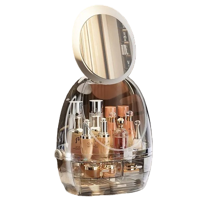 Cosmetic storage box with built-in mirror and no light, drawer-style desktop, high-end feel, large-capacity skin care products, dressing table, shelf 151453581 Application Scenario