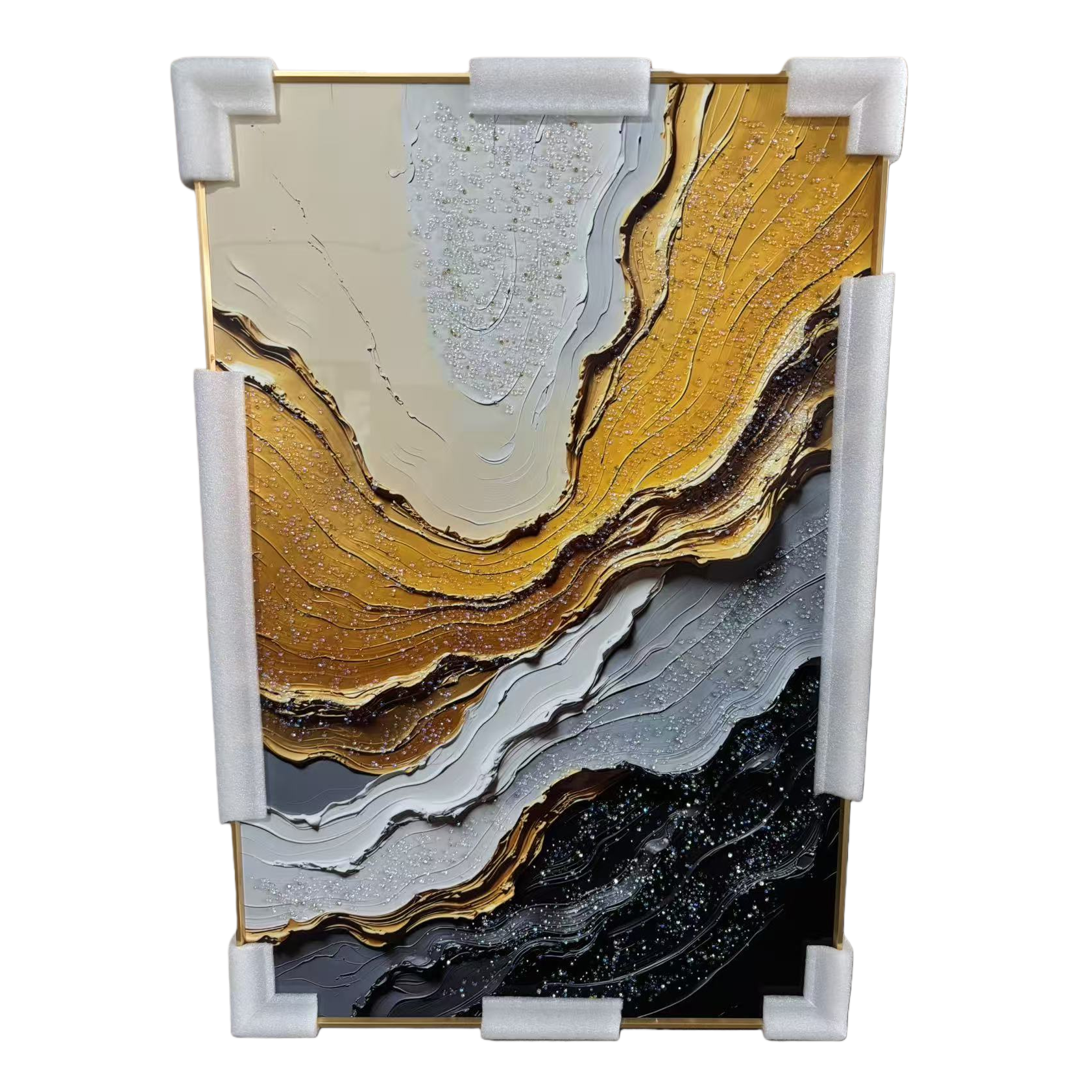 Modern decorative paintings feature an abstract layer of art in gold, black and white, with crystal diamond paintings in the living room, dining room and bedroom, presenting a modern and simple style Item Picture