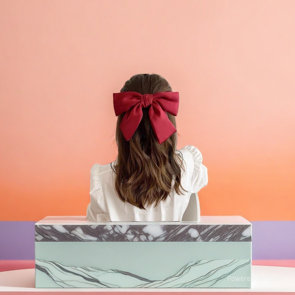Red bow banana clip, duckbill clip, cartoon hair clip, silk-like plain hair band Application Scenario