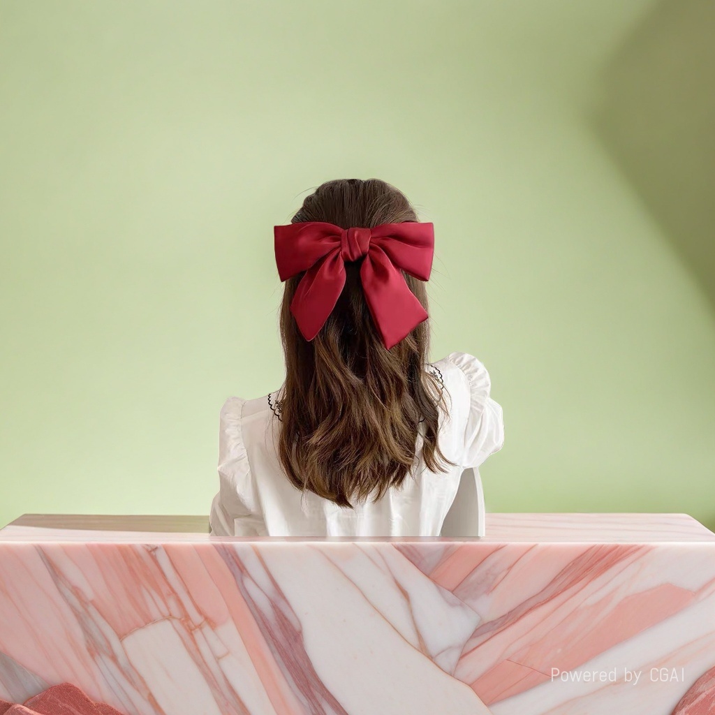 Red bow banana clip, duckbill clip, cartoon hair clip, silk-like plain hair band Specification image