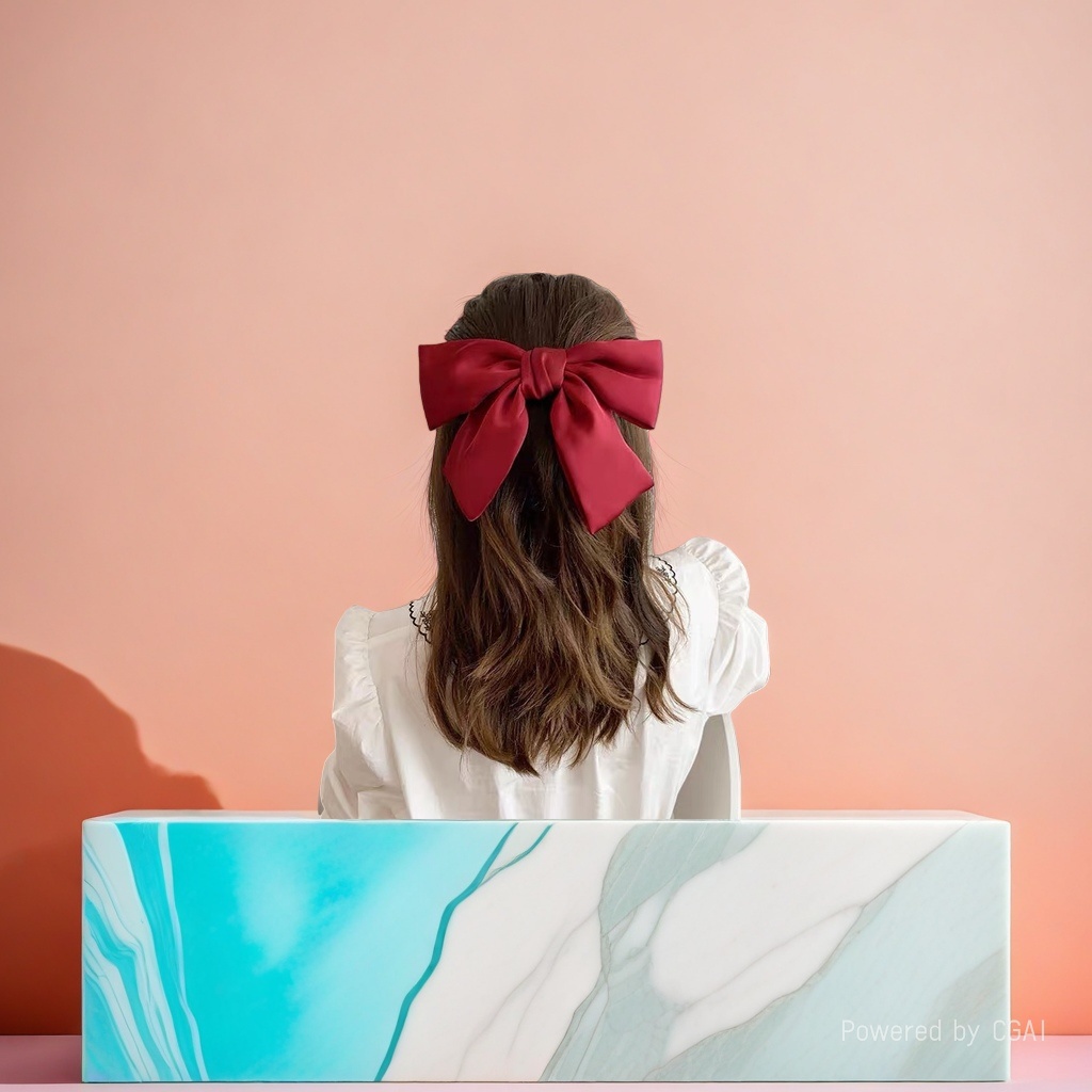 Red bow banana clip, duckbill clip, cartoon hair clip, silk-like plain hair band details Picture