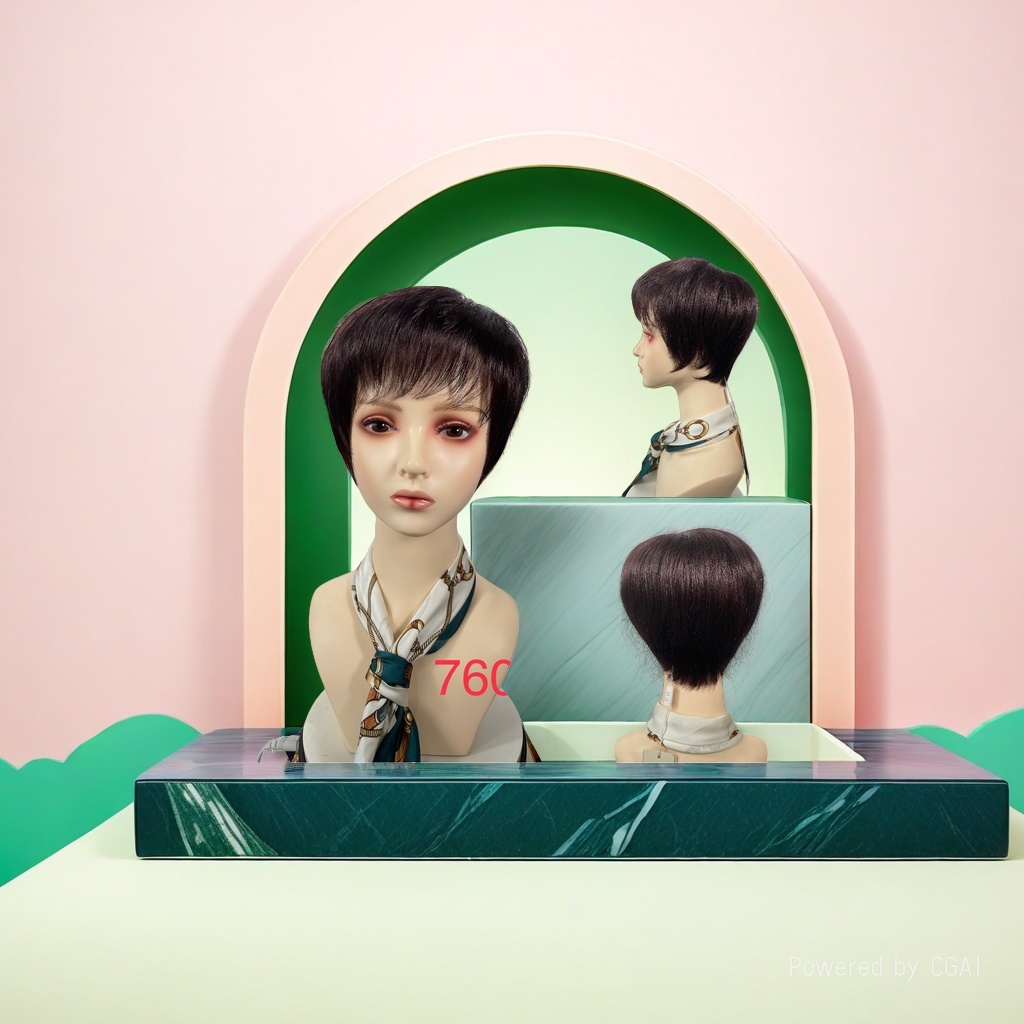 Cross-camera wig for women, short straight hair, high-temperature silk, light and breathable, for daily commuting details Picture