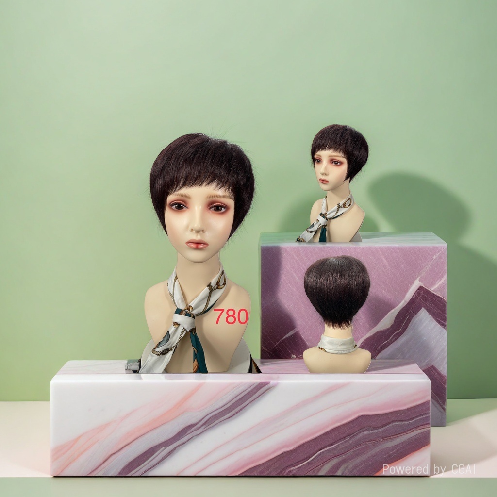 Short straight hair wig for women, model head, fashionable short domestic African wig details Picture