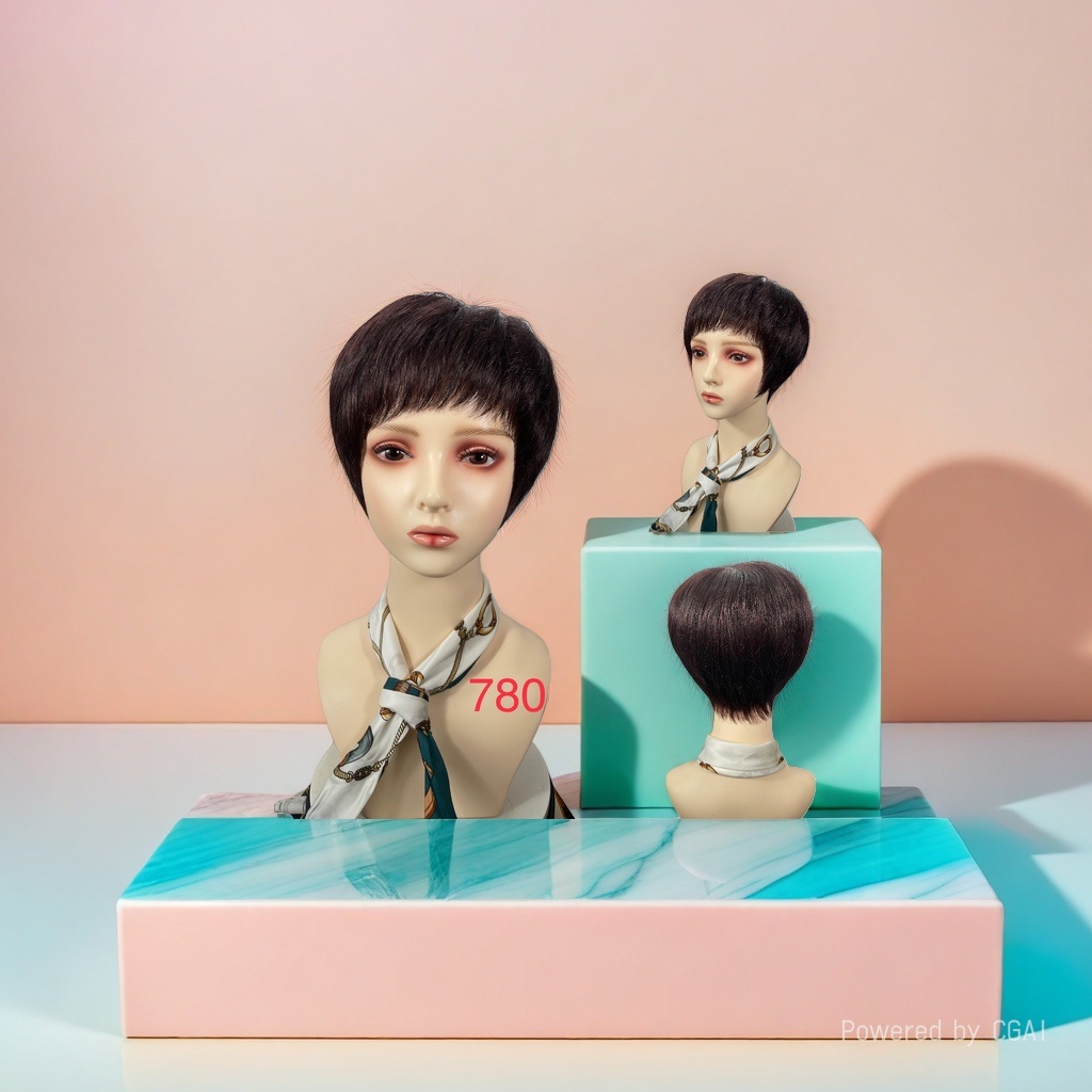 Short straight hair wig for women, model head, fashionable short domestic African wig Specification image