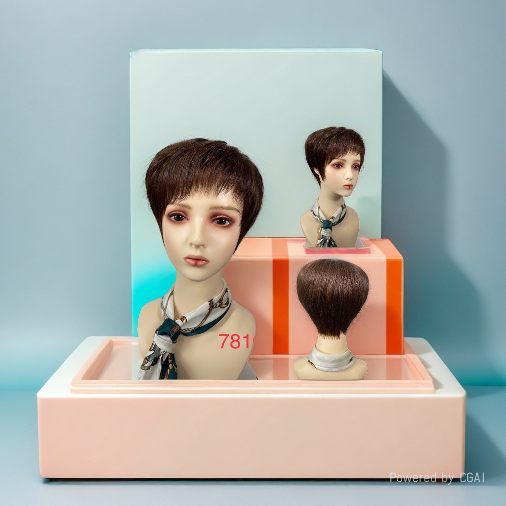 African straight-haired women wear fashionable domestic realistic wigs with short hairstyles and model heads Specification image