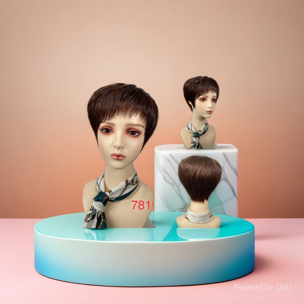 African straight-haired women wear fashionable domestic realistic wigs with short hairstyles and model heads Application Scenario