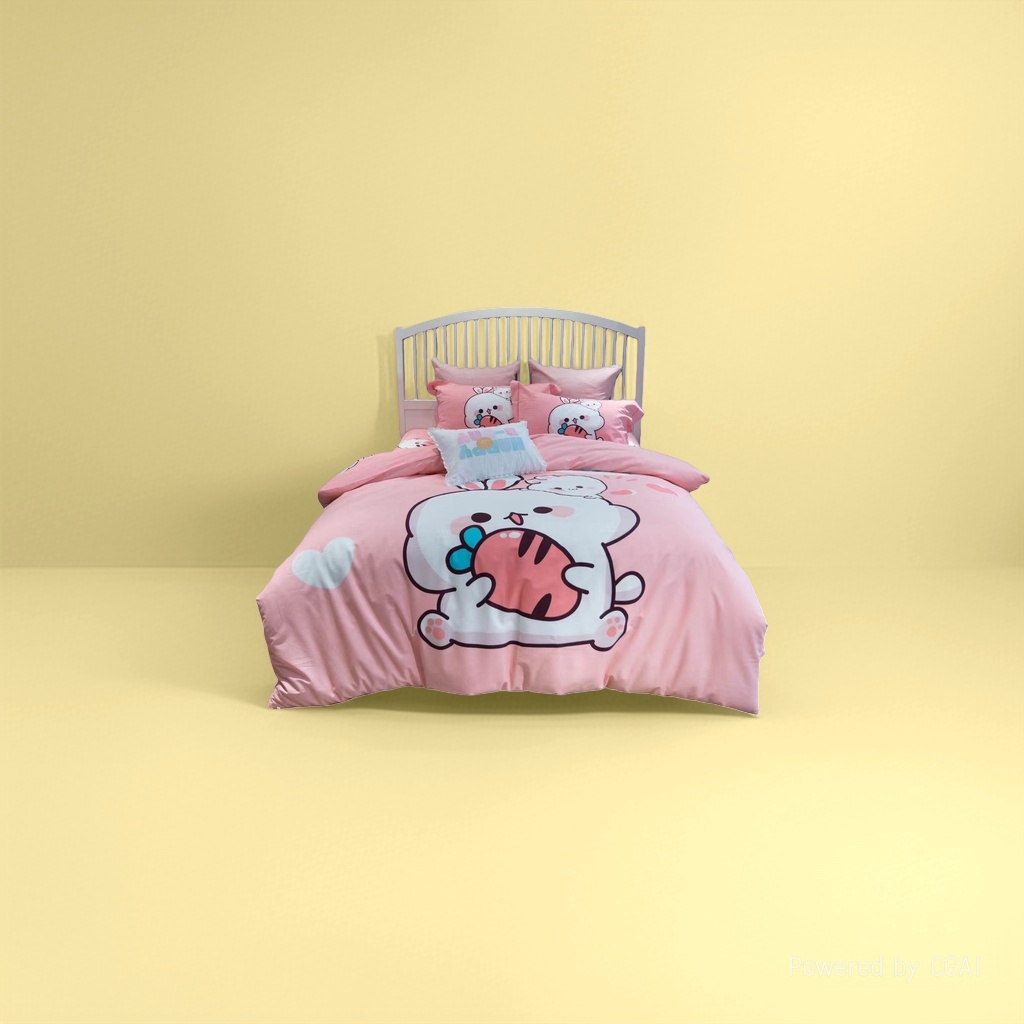 Pink cartoon aerial butterfly wedding bedding four-piece set, wedding home textile wedding red envelope button set Specification image