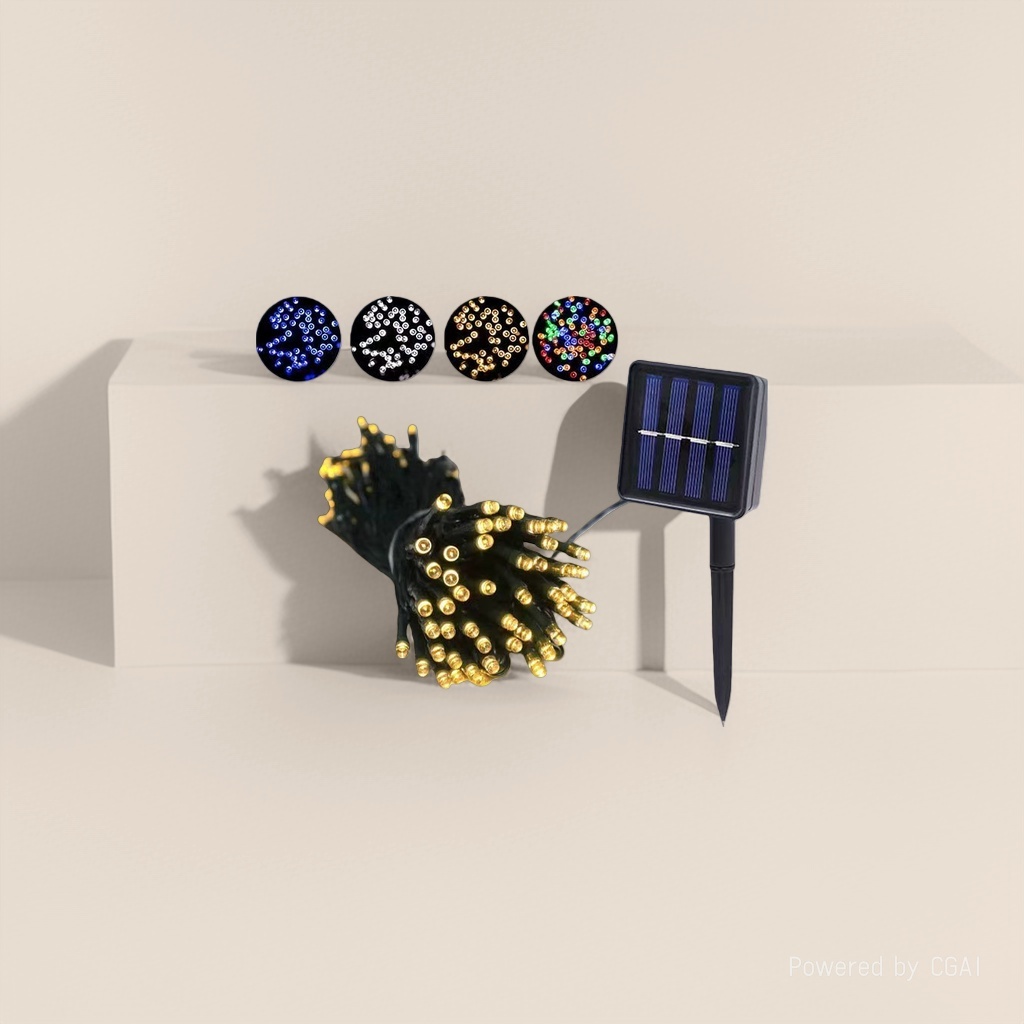 Solar remote control light string, small yellow light, floodlight, garden street lamp with solar panel Specification image
