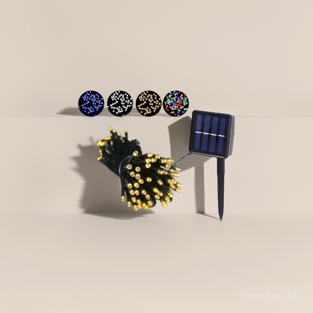 Solar remote control light string, small yellow light, floodlight, garden street lamp with solar panel