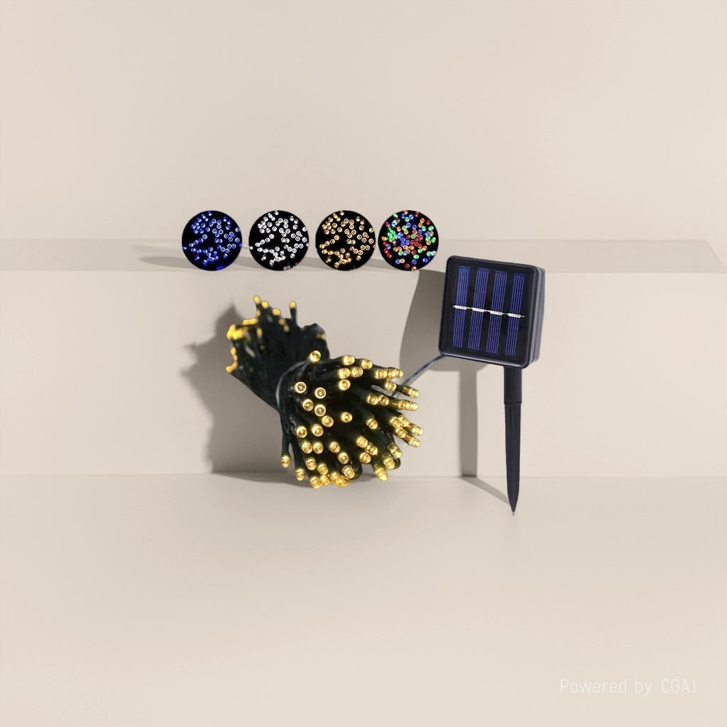 Solar remote control light string, small yellow light, floodlight, garden street lamp with solar panel details Picture