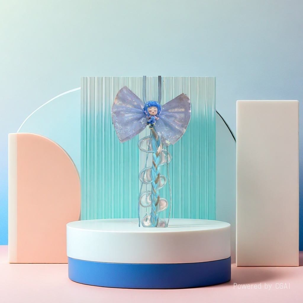 Intangible cultural heritage velvet flower blue bow hair accessory, doll-shaped pendant, hairpin for women, simple plastic accessories for summer Specification image