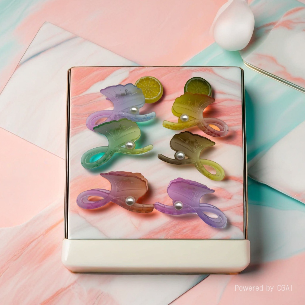 Colorful shell-shaped hairpins and sweet girlish headwear are available in multiple colors