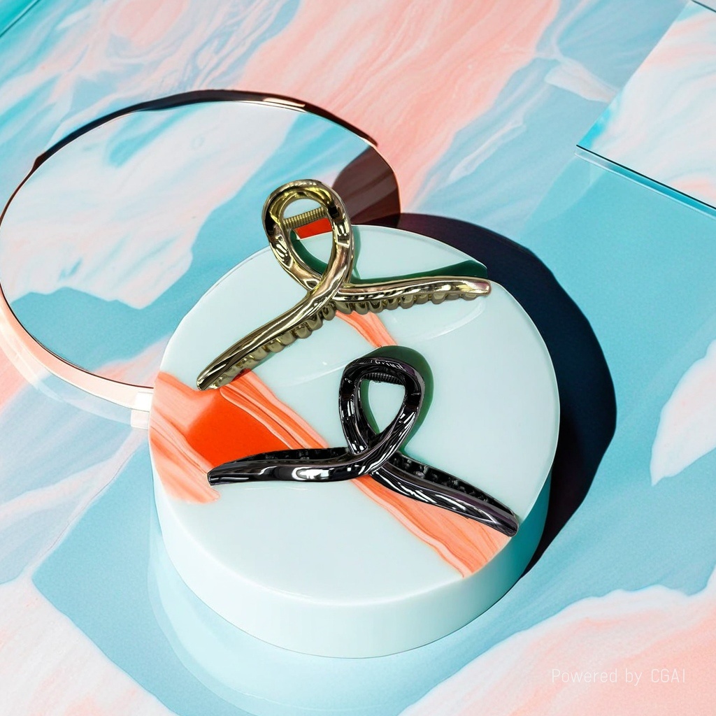 Metallic gold and black grab clip banana shark hairpin, fashionable and simple hairpin