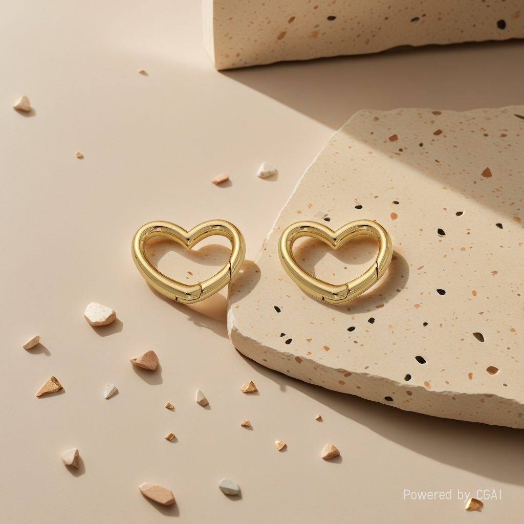 Copper-plated real gold heart-shaped spring connection buckle Baroque-style keychain DIY accessory Specification image