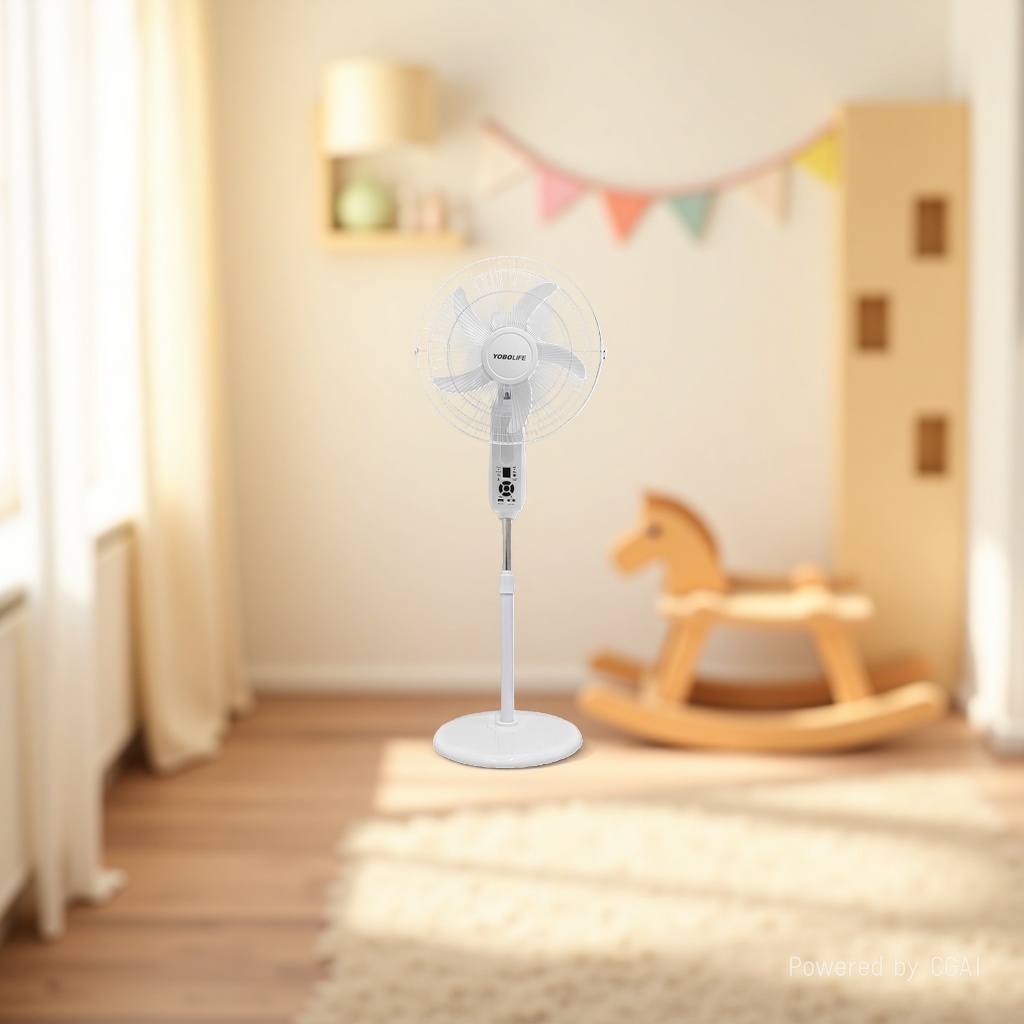 YOBOLIFE's new LM-163 floor-standing fan is a 16-inch solar-powered charging fan with 5 wind speeds, a small screen display and remote control. It is a best-selling floor-standing fan in Africa and South America